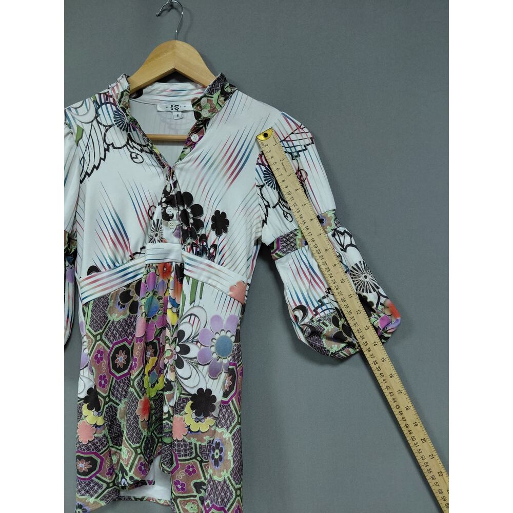 IC Paris Floral Print Blouse Multicolor Knit 3/4 Sleeve Women Size S - Picture 6 of 7